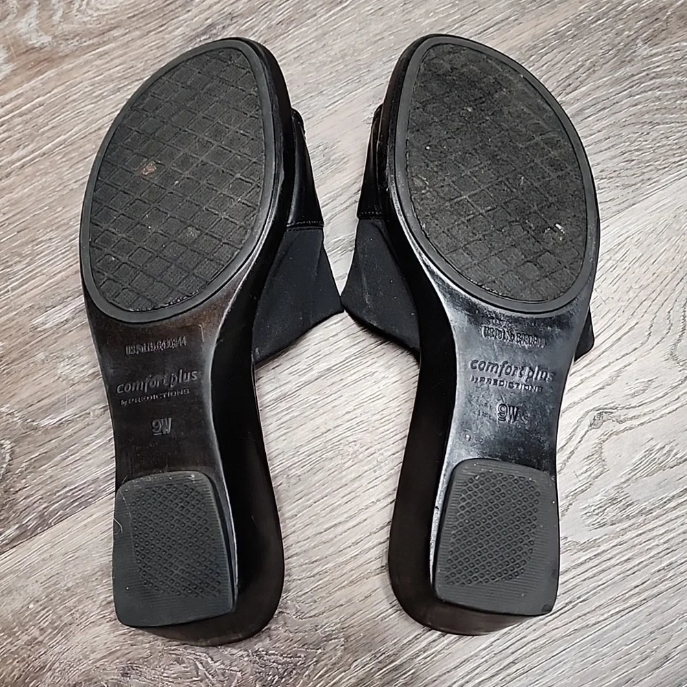 Predictions Comfort Plus Black Slide Open Toe Wedge Sandals